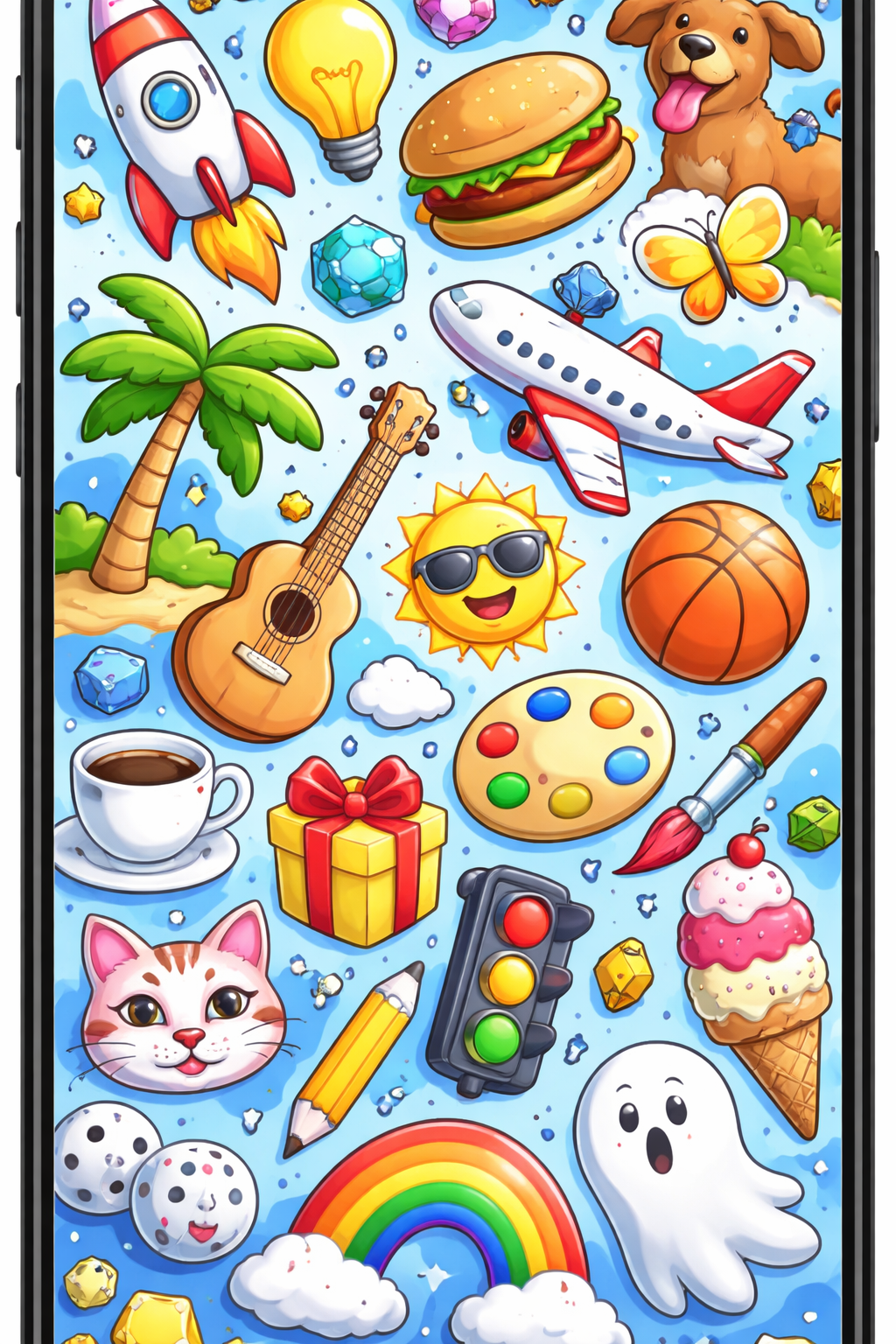 A bright Draw the Line game background filled with familiar objects